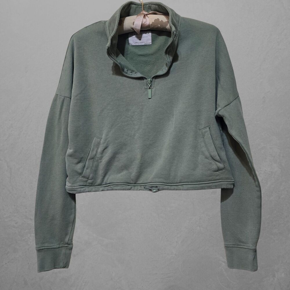 Aeropostale Women's Green Quarter Zip Sweatshirt, Pockets, Drawstring, Size M